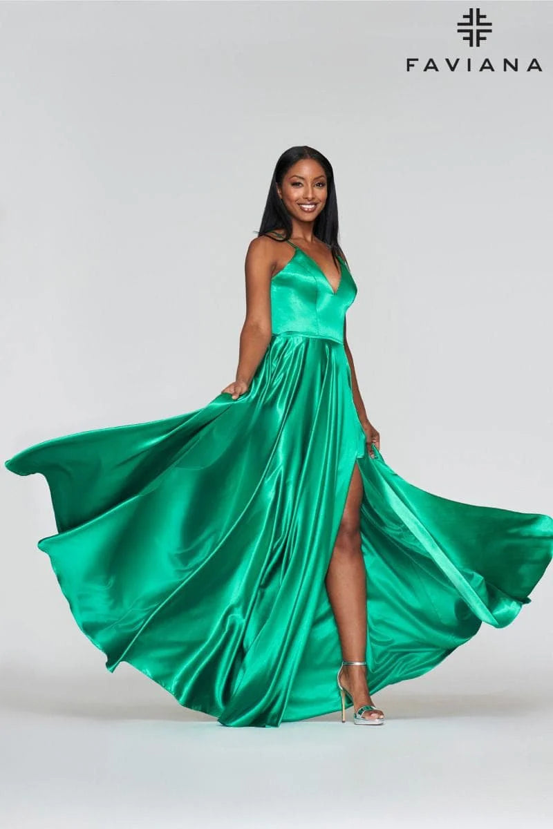 Silky Charmeuse Lace Up Back Prom Dress With Side Pockets