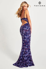 Sequin Floral Design Prom Dress With Open Back | 11037