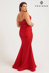 Plus Size Beaded Corset Gown With Ruching Detailing | 9569