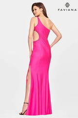 Tight One Shoulder Long Dress With Beaded Detail And Side Cut Out