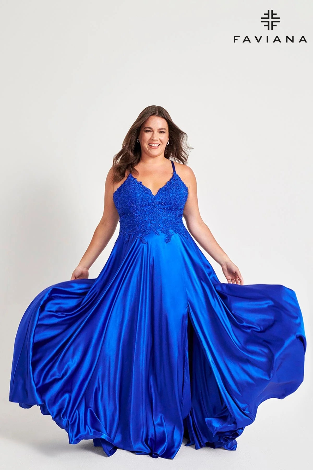 Plus Size Long Flowy Prom Dress With Lace Bustier And Corset Back | 9498