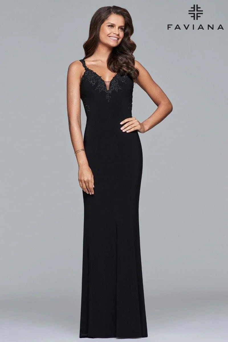 Long Jersey V-Neck Dress With Side Applique