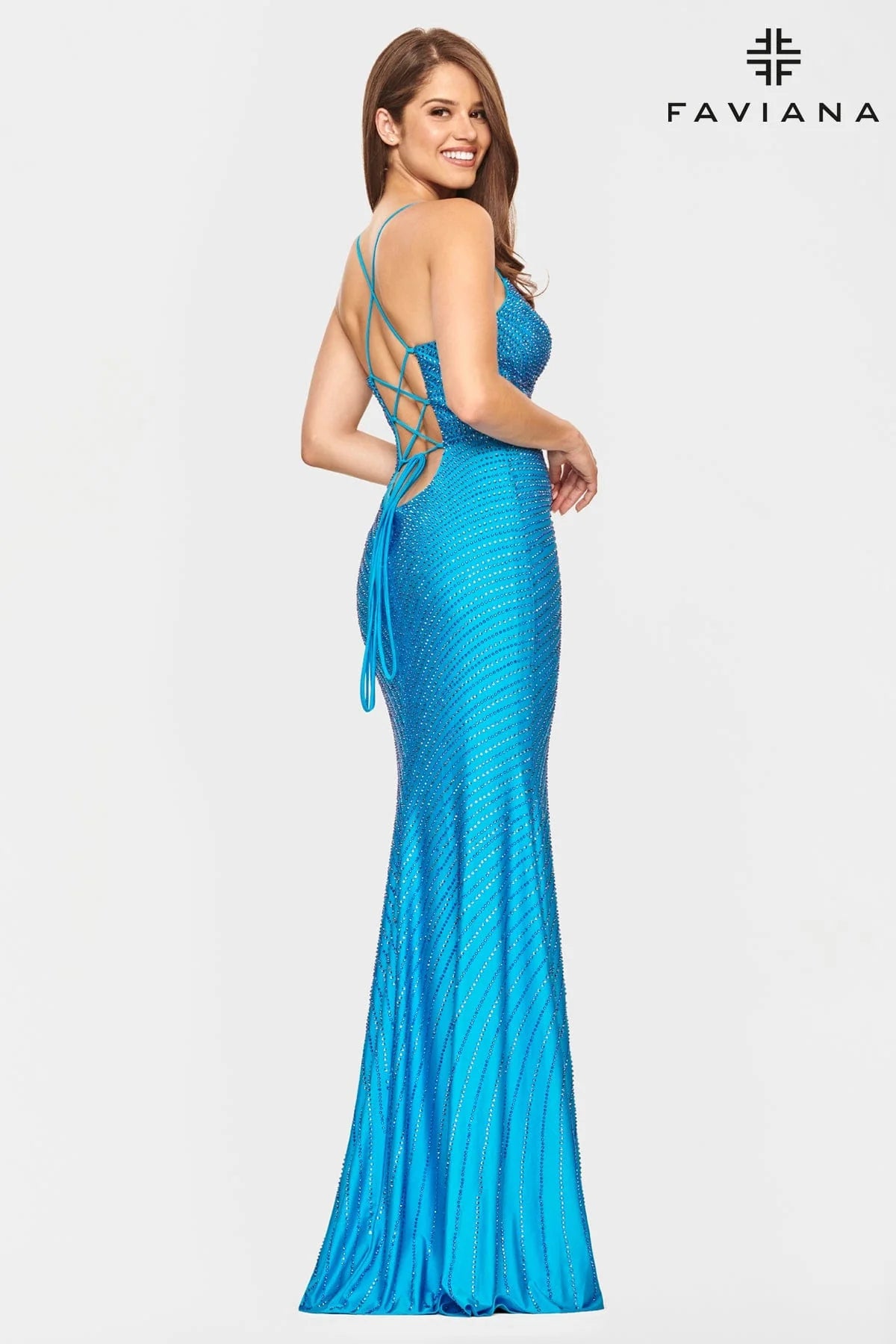 Long V Neck Prom Dress With Beading And Lace Up Back | S10802