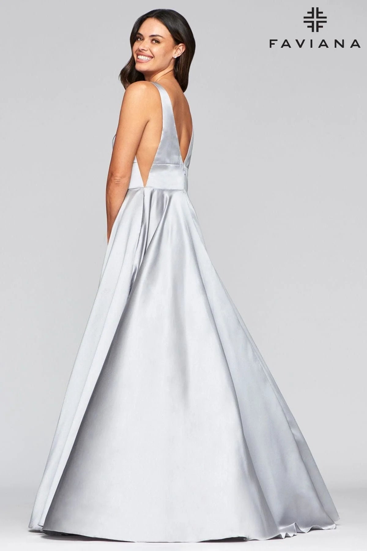 V Neck Dress With Satin Ballgown Skirt