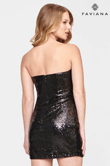 Short Tight Sequin Strapless Party Dress with Ruching