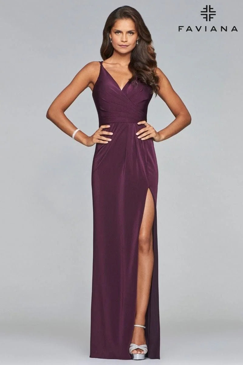 V Neck Long Dress With Wrap Front And Leg Slit