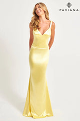 Deep Crossover Back Satin Maxi Dress With V-Neck | 11052