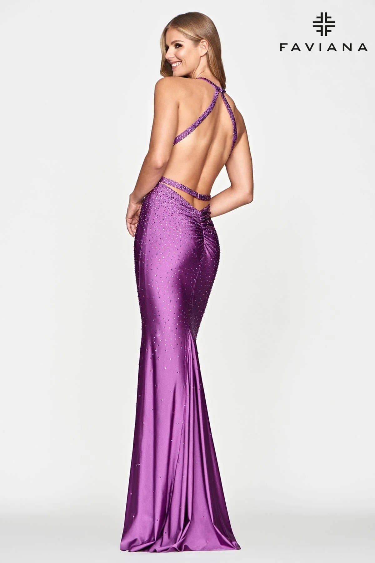 Rhinestone Beaded V Neckline Dress With Straps And Open Back