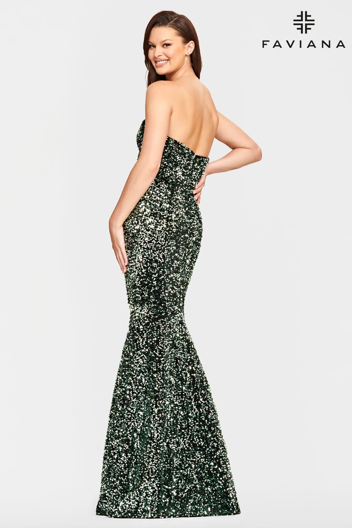 Long Velvet Sequin Strapless Dress With Mermaid Skirt