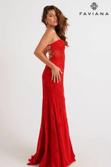 Red Sweetheart Lace Corset Dress With Lace-Up Back | 11054