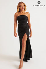 Strapless Evening Dress With Crystal Grommet Lace-Up Back | 11266