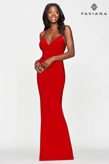 Long Jersey Formal Dress With Sweetheart Neckline And Lace Up Back