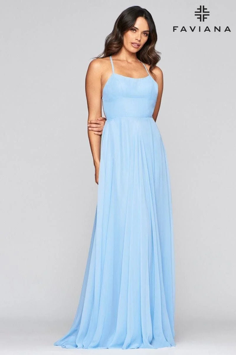 Chiffon Scoop Neck Lace Up Back Prom Dress