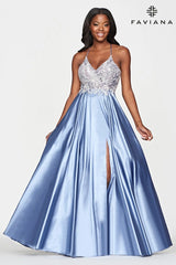 Silky Charmeuse Flowy V Neckline Prom Dress