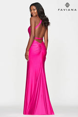 Tight Long V Neckline Dress With Halter Neck And Open Back