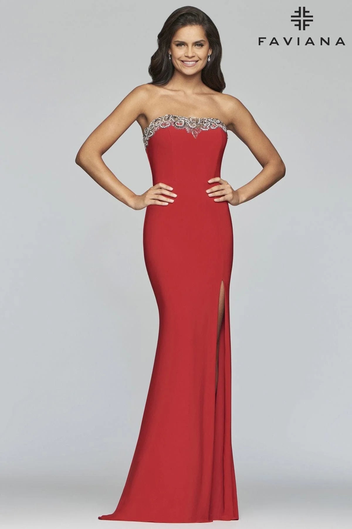 Long Jersey Dress Strapless With Neckline Embroidery