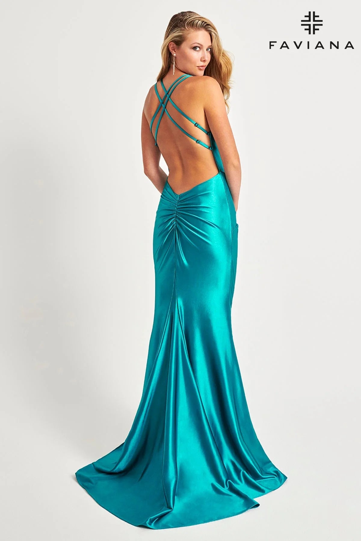 Sleek Satin Evening Dress With Scoop Neck And Knot Waist | 11024