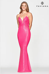 Long Sequin Prom Dress With Wrap Waist Detail