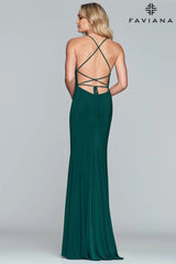 Long Scoop Neck Lace Up Back Prom Dress