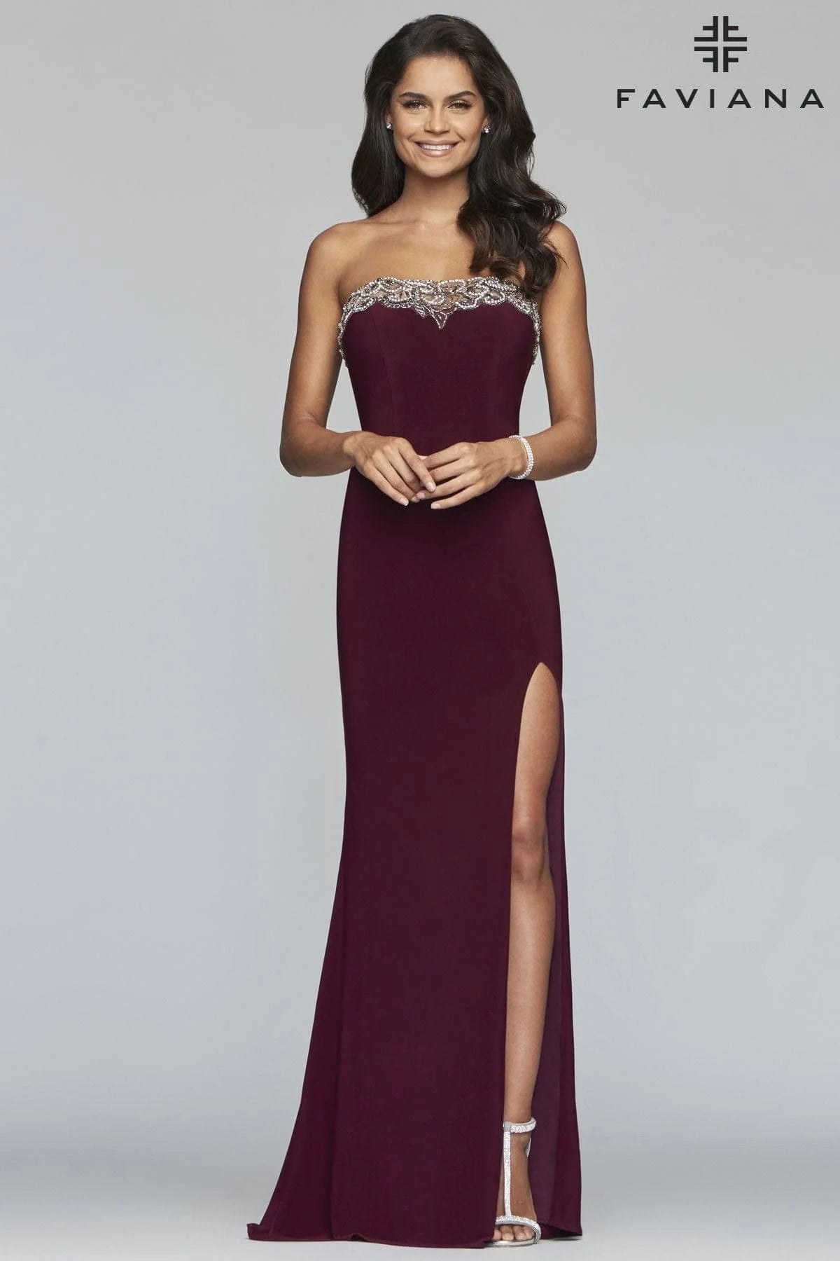 Long Jersey Dress Strapless With Neckline Embroidery