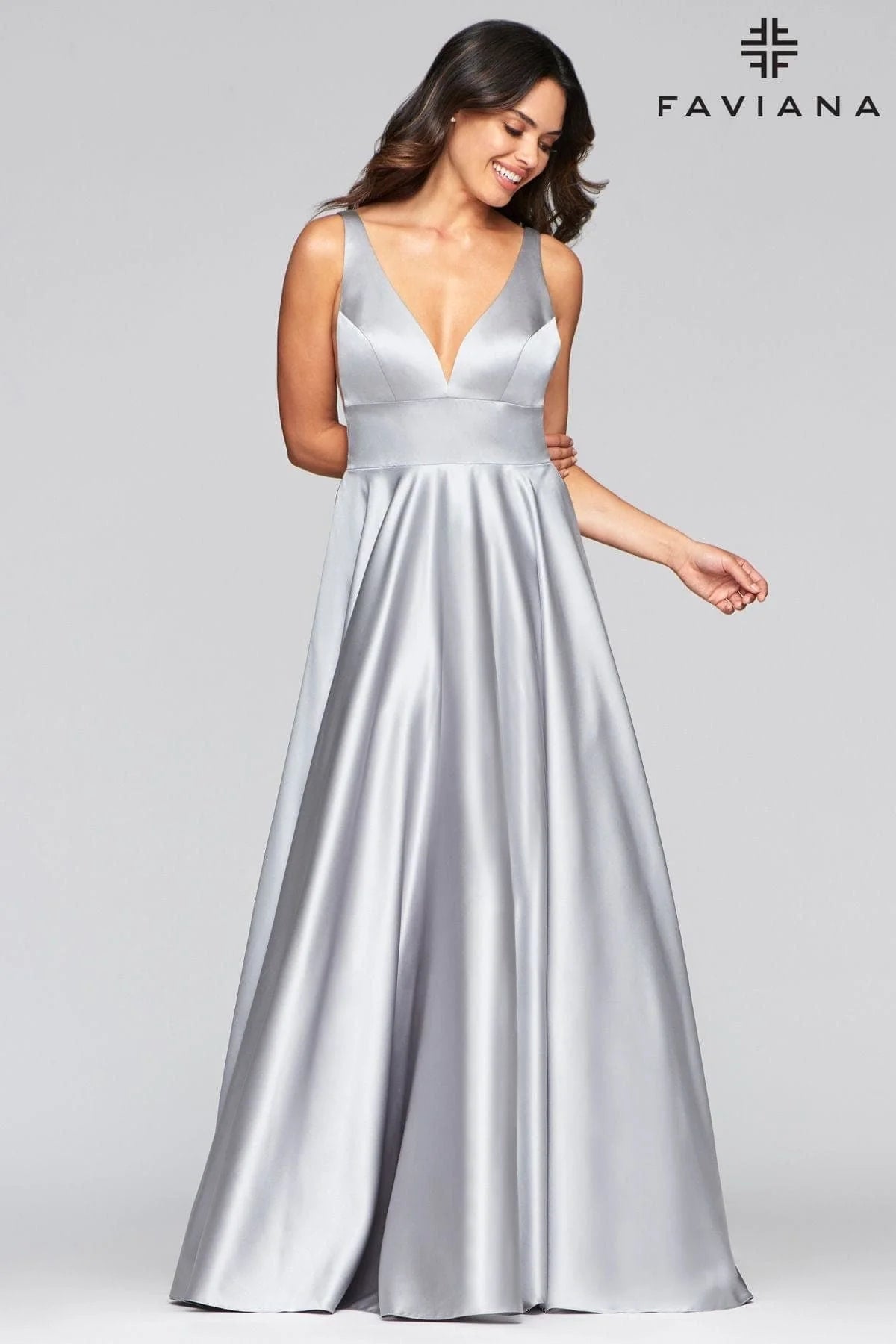 V Neck Dress With Satin Ballgown Skirt