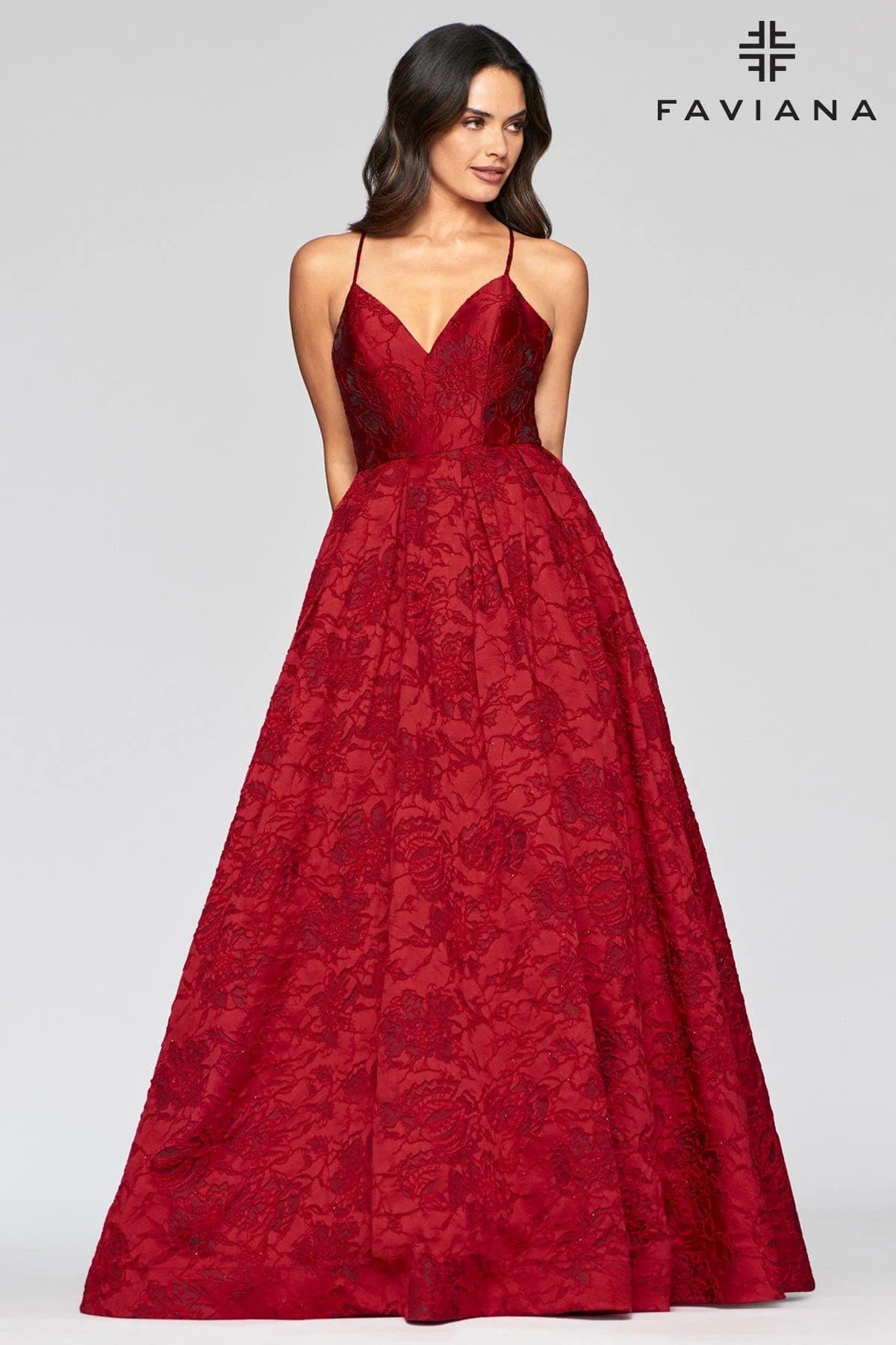 Long Brocade Dress With Sweetheart Neckline