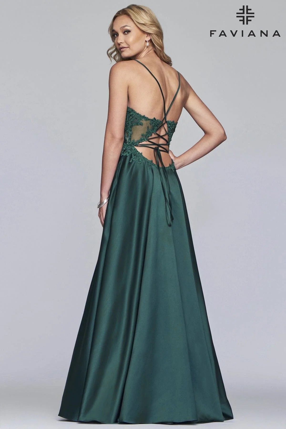 Long Satin Dress With Ballgown Skirt And Beaded Applique