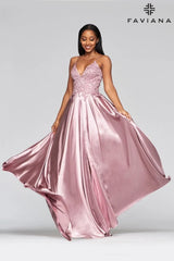 Deep Mauve Long Flowy Prom Dress With Lace Bustier And Corset Back