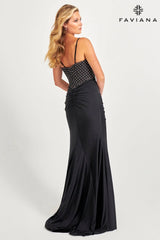 V-Neck Hotfix Rhinestone Bodice With Ruched Skirt | 11073