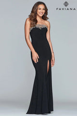 Long Jersey Dress Strapless With Neckline Embroidery