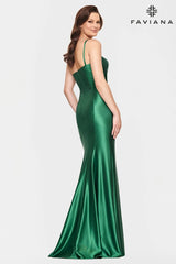 One Shoulder Formal Dress Long With Leg Slit And Stretch Satin Fabric