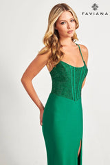 Emerald Green Hotfix Rhinestone Corset Dress For Prom | 11011