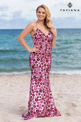 Pink Silver Sequin Prom Dress With Floral Aesthetic Design | 11000