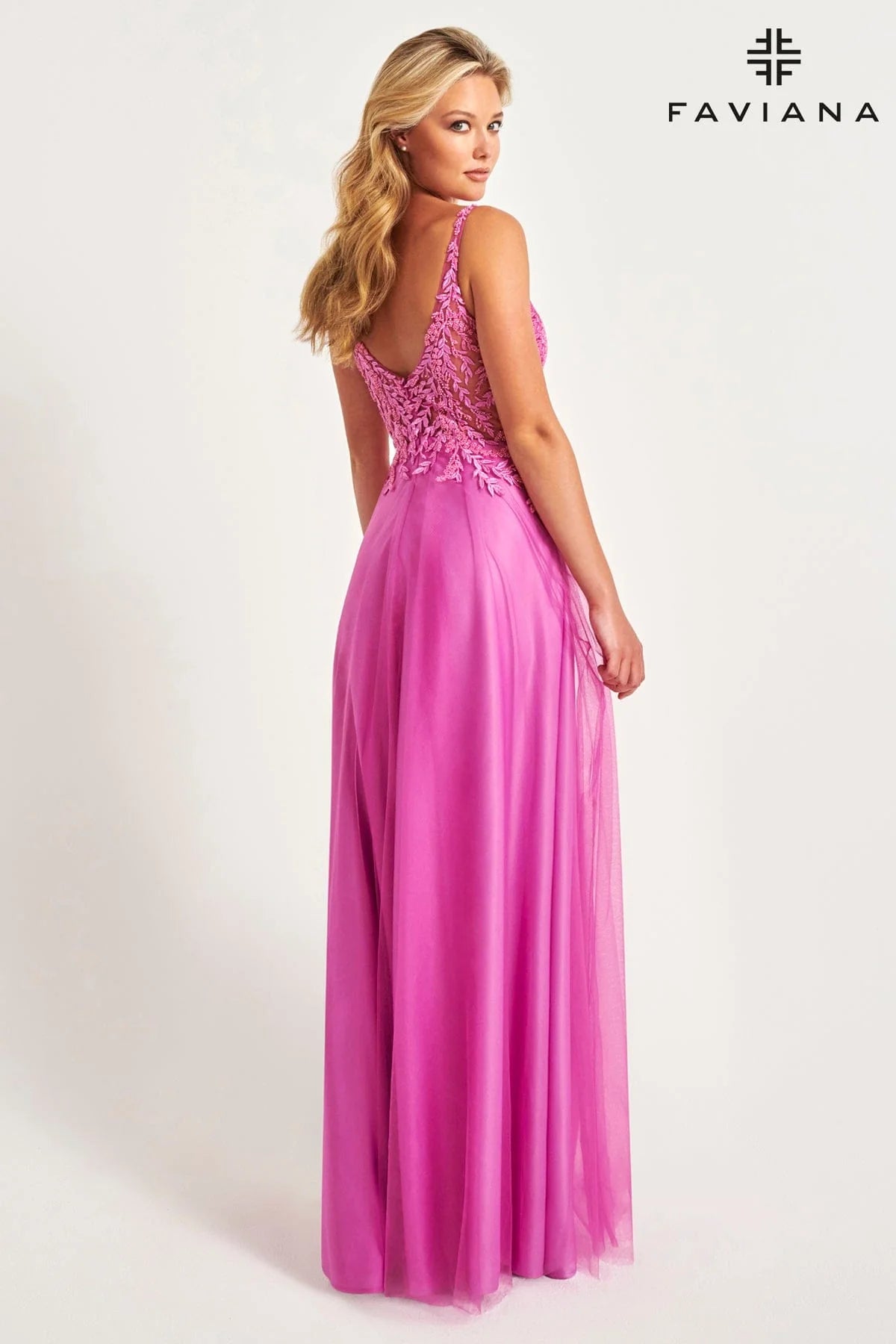 Flowy Tulle Dress With Lace Applique Bustier in Extended Sizing | 11055E