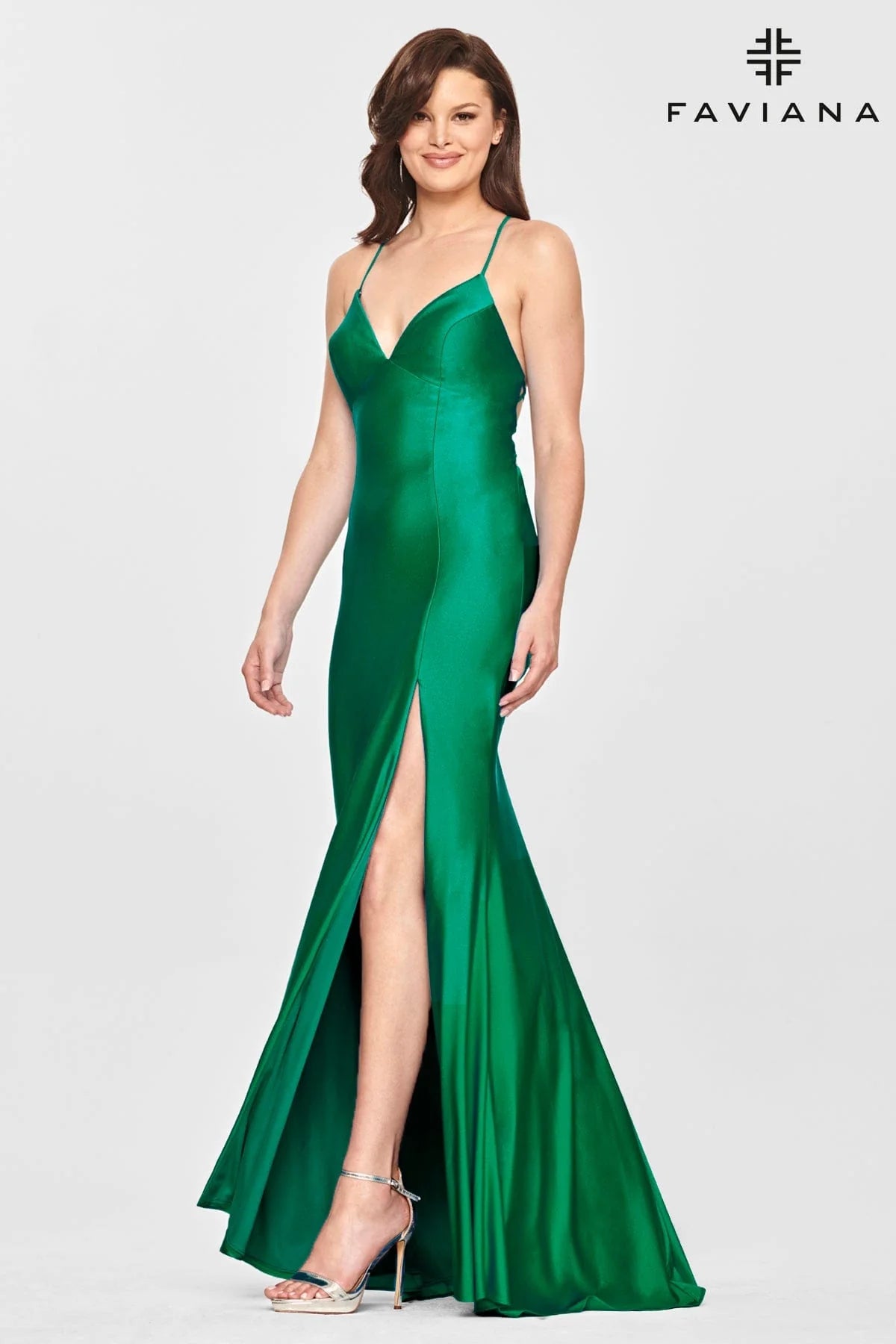 V Neckline Prom Dress With Stretch Fabric And Corset Back | S10826