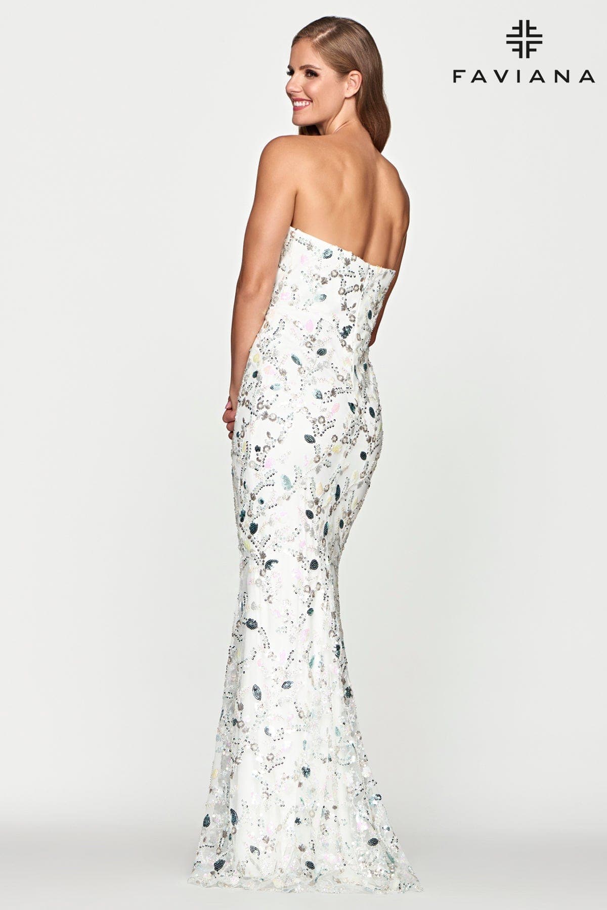 Long Strapless Sequin Dress With Leg Slit