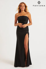 Strapless Evening Dress With Crystal Grommet Lace-Up Back | 11266