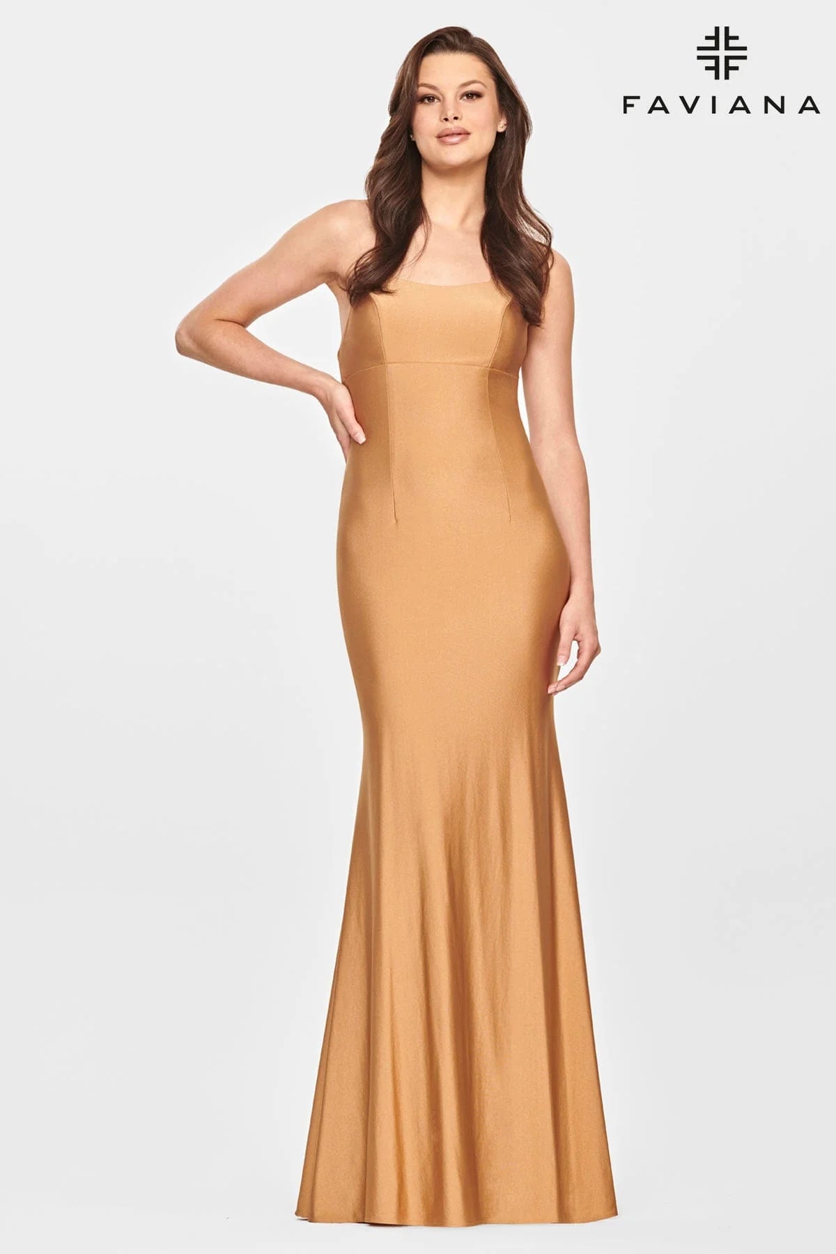 Scoop Neck Long Formal Dress With Ruching Detail On Lower Back