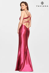 Stretch Satin Long Dress With Strappy Back Detail