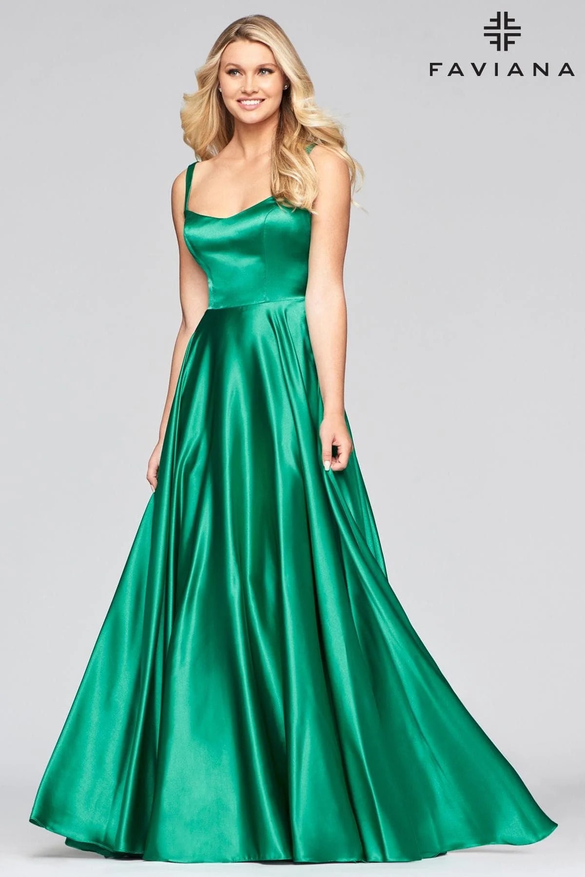 Long Charmeuse Gown With Scoop Neckline