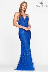 Lace Prom Dress With Deep V Neckline | S10509