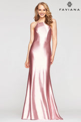 Stretch Satin Dress With High Neck