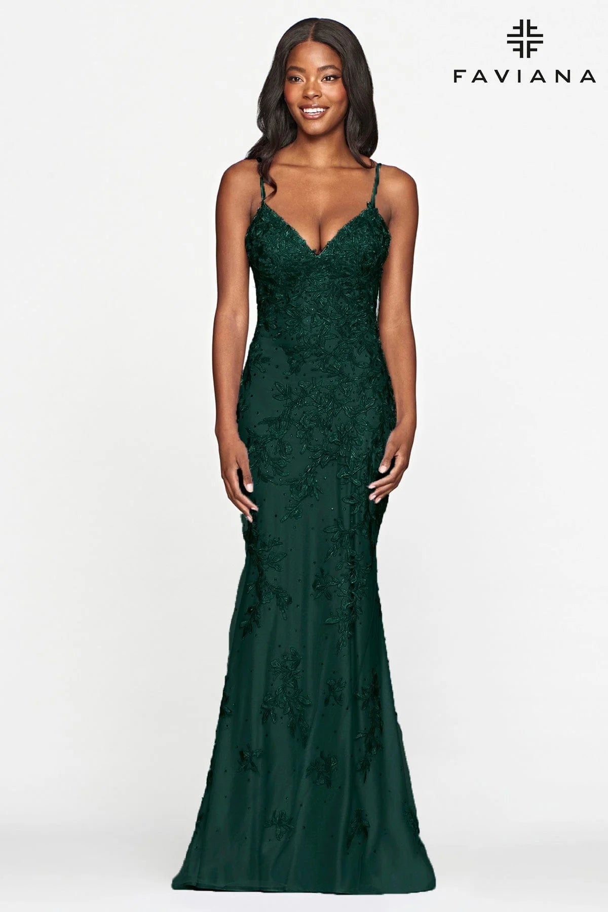 Lace Long Dress With V Neck And Lace Up Open Back | S10508