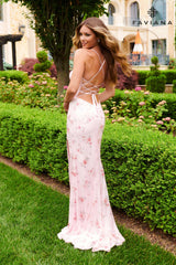 Vintage Floral Sequin V-Neck Long Dress With Lace-Up Back | 11221