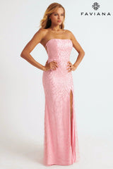 Light Pink Strapless Dress With Beaded Appliqué Tulle And Lace-Up Back | 11085