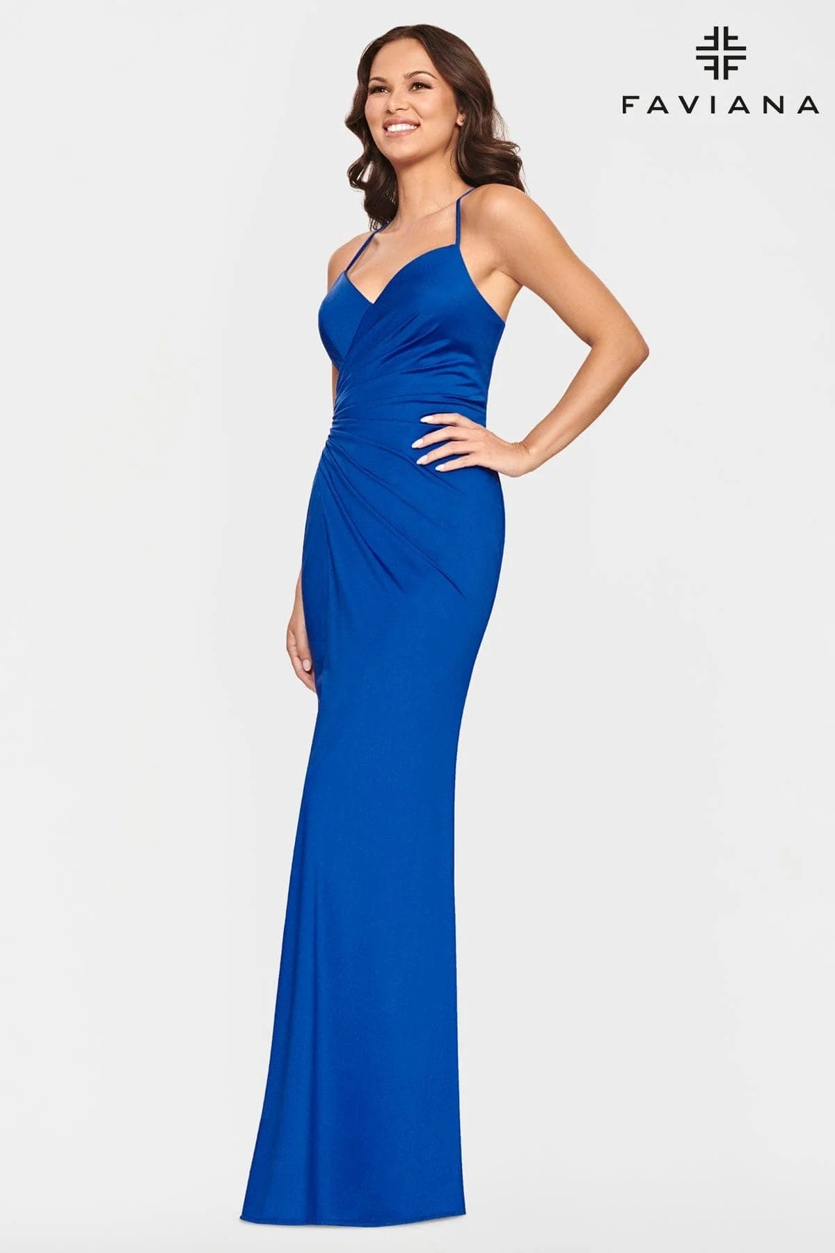 Stretch Satin V Neckline Prom Dress With Ruching