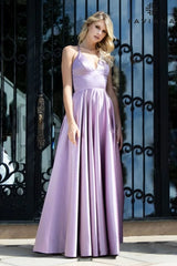 Deep Mauve Satin Ballgown Dress With Lace Up Back And V Neck | S10252