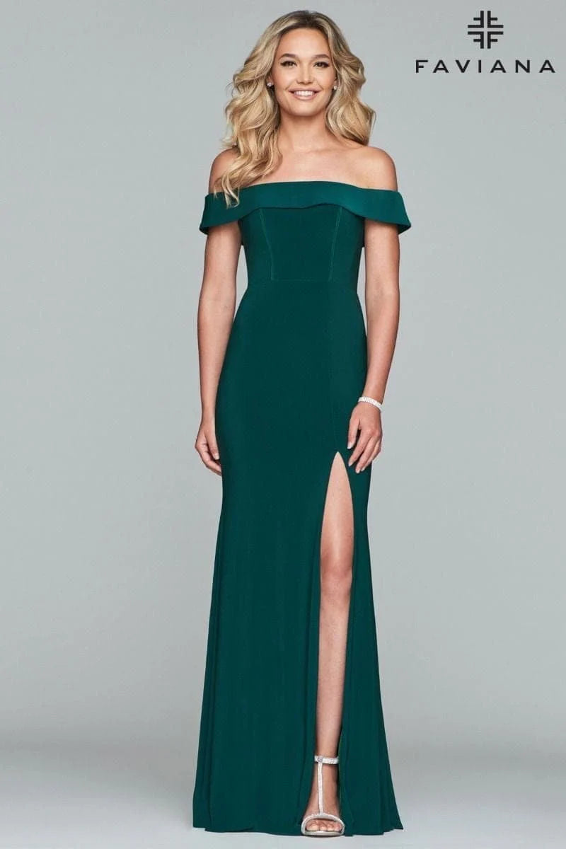 Long Jersey Off-The-Shoulder Dress With Slit