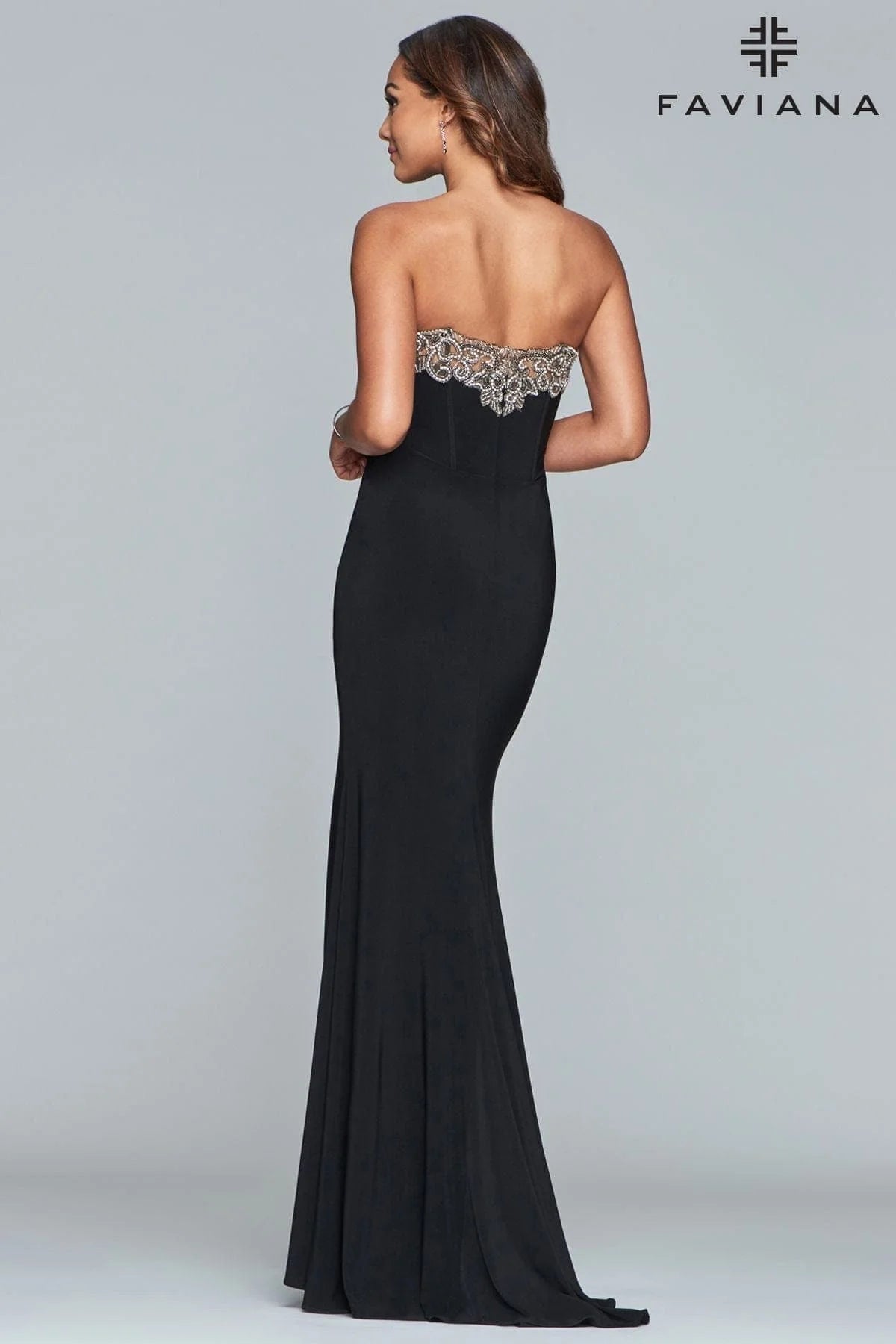 Long Jersey Dress Strapless With Neckline Embroidery