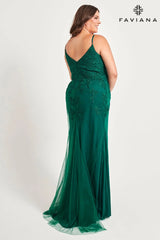 Forest Green Plus Size Tulle Prom Dress Long With Lace | 9539